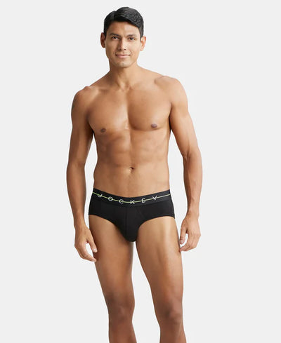 Super Combed Cotton Elastane Stretch Solid Brief with Ultrasoft Waistband - Black