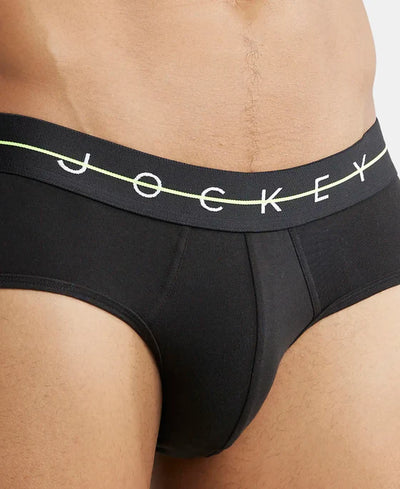 Super Combed Cotton Elastane Stretch Solid Brief with Ultrasoft Waistband - Black