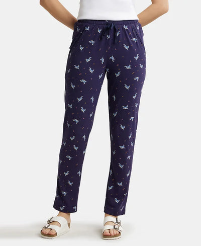 Micro Modal Cotton Relaxed Fit Printed Pyjama with Side Pockets - Purple Wine Assorted Prints