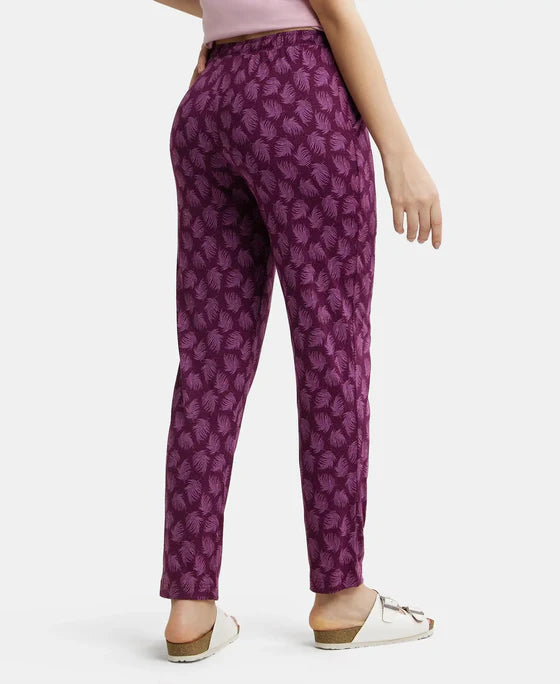Micro Modal Cotton Relaxed Fit Printed Pyjama with Side Pockets - Purple Wine Assorted Prints