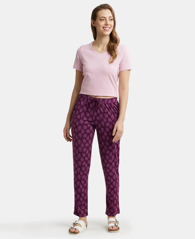 Micro Modal Cotton Relaxed Fit Printed Pyjama with Side Pockets - Purple Wine Assorted Prints