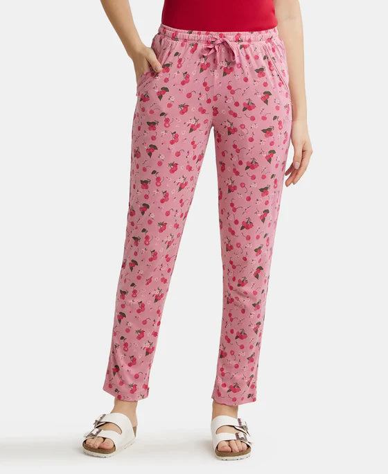 Micro Modal Cotton Relaxed Fit Printed Pyjama with Side Pockets - Purple Wine Assorted Prints