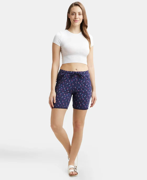 Micro Modal Cotton Relaxed Fit Printed Shorts with Side Pockets - Black