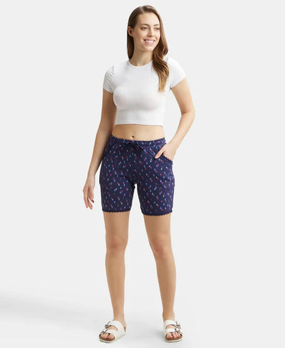 Micro Modal Cotton Relaxed Fit Printed Shorts with Side Pockets - Black