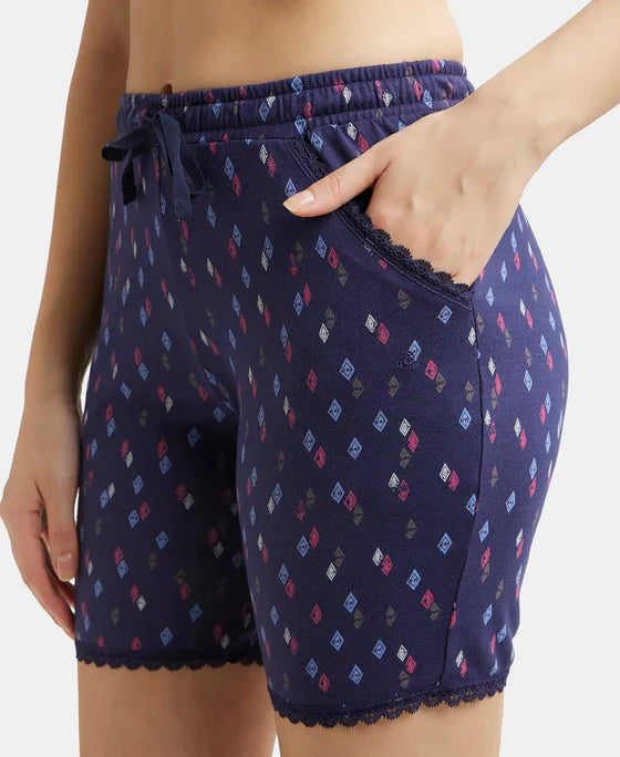 Micro Modal Cotton Relaxed Fit Printed Shorts with Side Pockets - Black