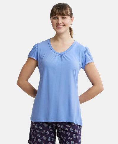 Micro Modal Cotton Relaxed Fit Solid V Neck Half Sleeve T-Shirt - Purple Wine