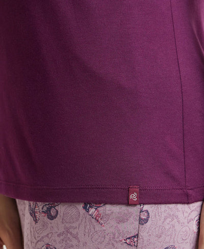 Micro Modal Cotton Relaxed Fit Solid V Neck Half Sleeve T-Shirt - Purple Wine