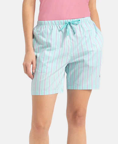 Super Combed Cotton Yarn Dyed Woven Relaxed Fit Striped Shorts with Side Pockets - Iris Blue Assorted Checks
