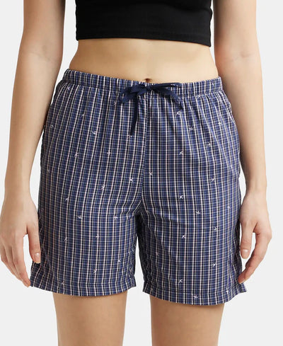 Super Combed Cotton Yarn Dyed Woven Relaxed Fit Striped Shorts with Side Pockets - Iris Blue Assorted Checks