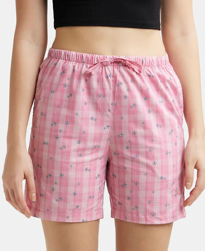 Super Combed Cotton Yarn Dyed Woven Relaxed Fit Striped Shorts with Side Pockets - Iris Blue Assorted Checks