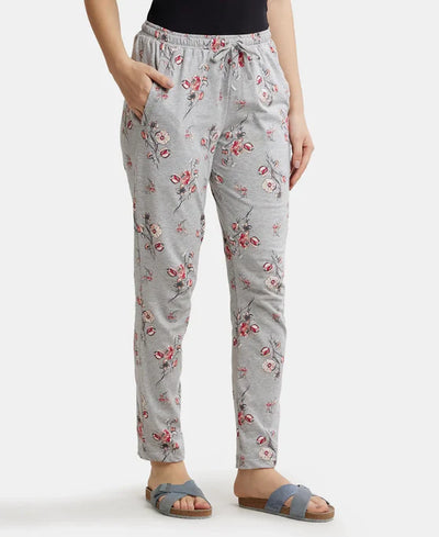 Super Combed Cotton Relaxed Fit Printed Pyjama with Side Pockets - Light Grey Melange