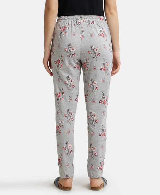 Super Combed Cotton Relaxed Fit Printed Pyjama with Side Pockets - Light Grey Melange