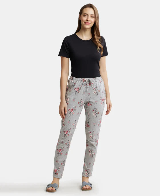 Super Combed Cotton Relaxed Fit Printed Pyjama with Side Pockets - Light Grey Melange