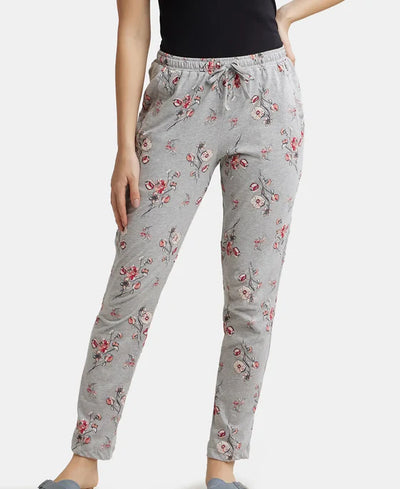 Super Combed Cotton Relaxed Fit Printed Pyjama with Side Pockets - Light Grey Melange