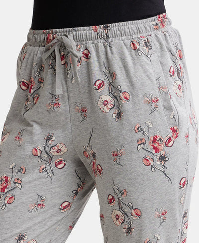 Super Combed Cotton Relaxed Fit Printed Pyjama with Side Pockets - Light Grey Melange