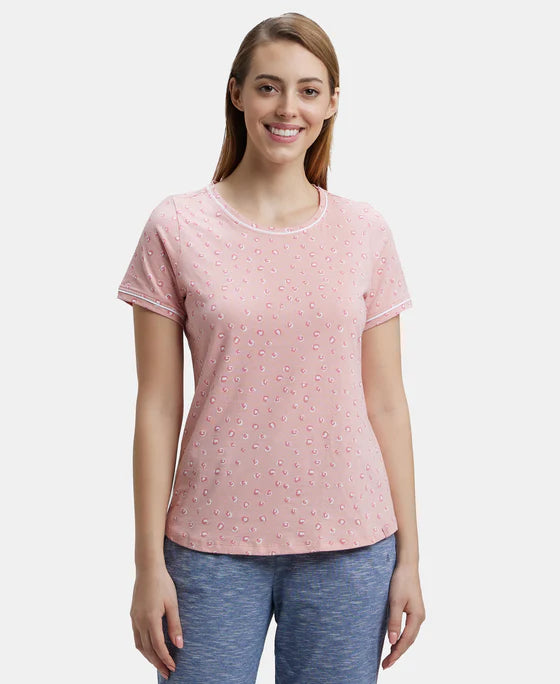 Super Combed Cotton Relaxed Fit Printed Round Neck Half Sleeve T-Shirt with Contrast Piping Design - Classic Navy