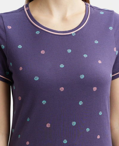 Super Combed Cotton Relaxed Fit Printed Round Neck Half Sleeve T-Shirt with Contrast Piping Design - Classic Navy
