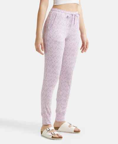 Super Combed Cotton Relaxed Fit Cuffed Hem Styled Printed Pyjama With Side Pockets - Pastel Lilac