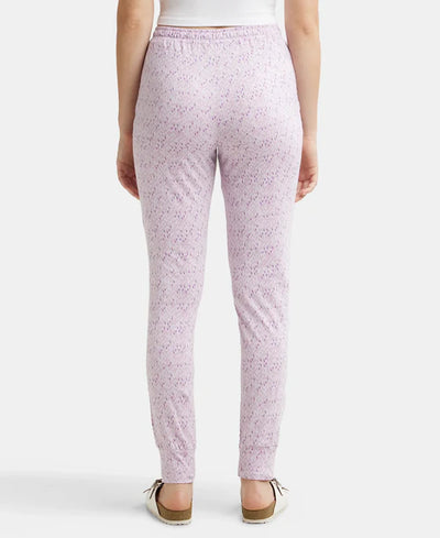 Super Combed Cotton Relaxed Fit Cuffed Hem Styled Printed Pyjama With Side Pockets - Pastel Lilac