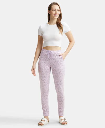 Super Combed Cotton Relaxed Fit Cuffed Hem Styled Printed Pyjama With Side Pockets - Pastel Lilac