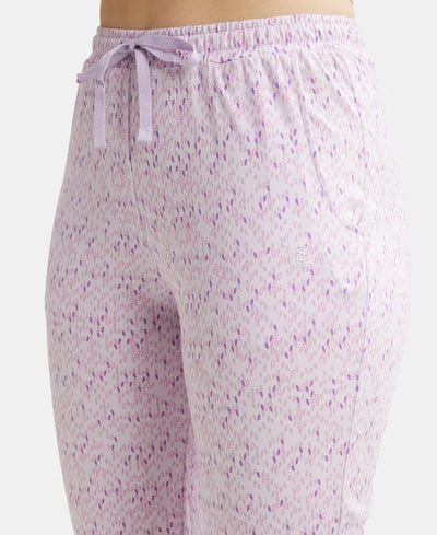 Super Combed Cotton Relaxed Fit Cuffed Hem Styled Printed Pyjama With Side Pockets - Pastel Lilac