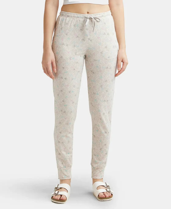 Super Combed Cotton Relaxed Fit Cuffed Hem Styled Printed Pyjama With Side Pockets - Pastel Lilac