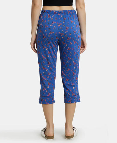 Super Combed Cotton Printed Elastane Slim Fit Capri with Ultrasoft Waistband - Blue Quartz