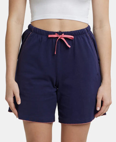 Super Combed Cotton Relaxed Fit Sleep Shorts with Convenient Side Pockets - Light Grey Melange