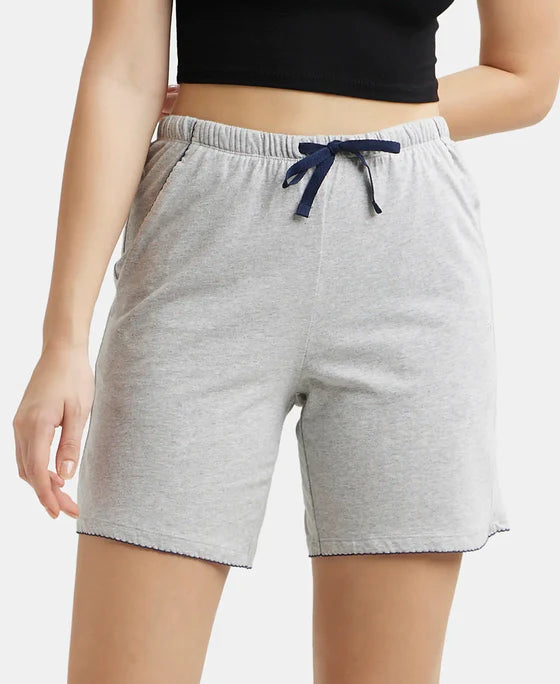 Super Combed Cotton Relaxed Fit Sleep Shorts with Convenient Side Pockets - Light Grey Melange