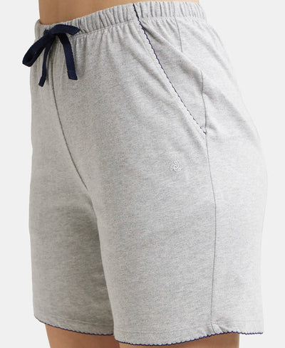 Super Combed Cotton Relaxed Fit Sleep Shorts with Convenient Side Pockets - Light Grey Melange