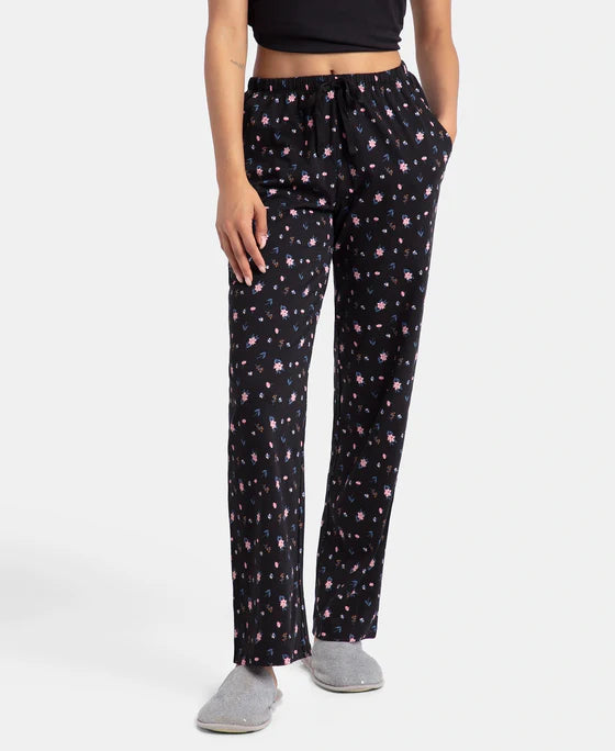 Super Combed Cotton Printed Pyjama with Side Pockets Black