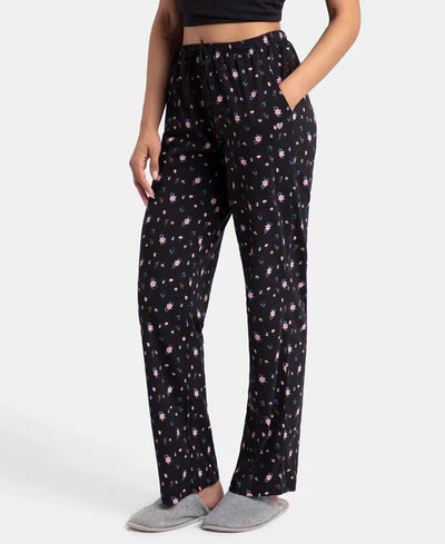 Super Combed Cotton Printed Pyjama with Side Pockets Black