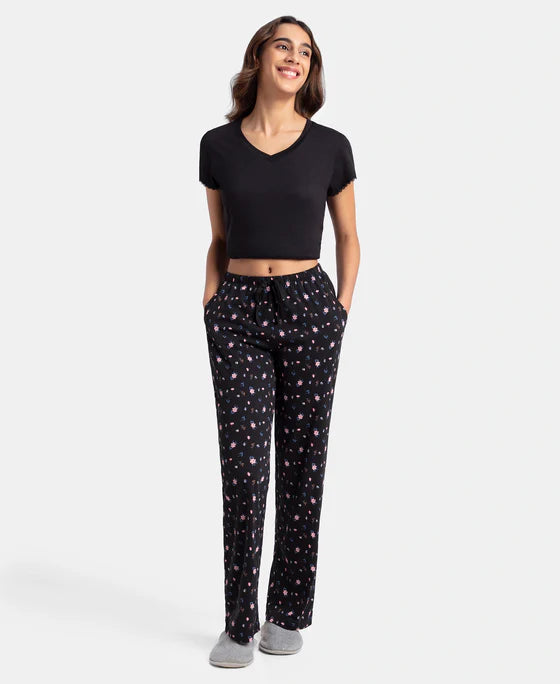 Super Combed Cotton Printed Pyjama with Side Pockets Black