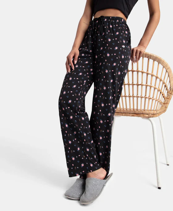 Super Combed Cotton Printed Pyjama with Side Pockets Black