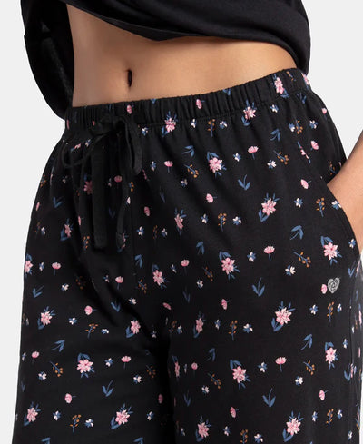 Super Combed Cotton Printed Pyjama with Side Pockets Black
