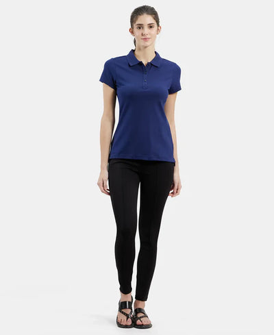Super Combed Cotton Elastane Stretch Pique Fabric Regular Fit Printed Half Sleeve Polo T-Shirt - Imperial Blue