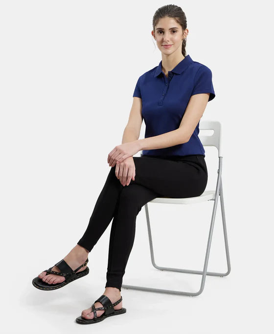 Super Combed Cotton Elastane Stretch Pique Fabric Regular Fit Printed Half Sleeve Polo T-Shirt - Imperial Blue