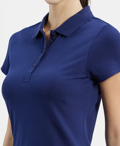 Super Combed Cotton Elastane Stretch Pique Fabric Regular Fit Printed Half Sleeve Polo T-Shirt - Imperial Blue