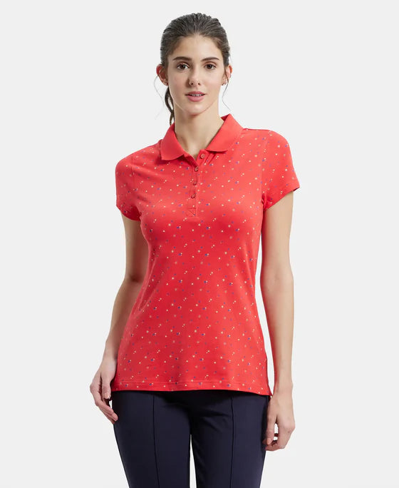Super Combed Cotton Elastane Stretch Pique Fabric Regular Fit Printed Half Sleeve Polo T-Shirt - Imperial Blue