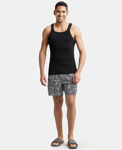 Super Combed Cotton Rib Square Neck Gym Vest - Black