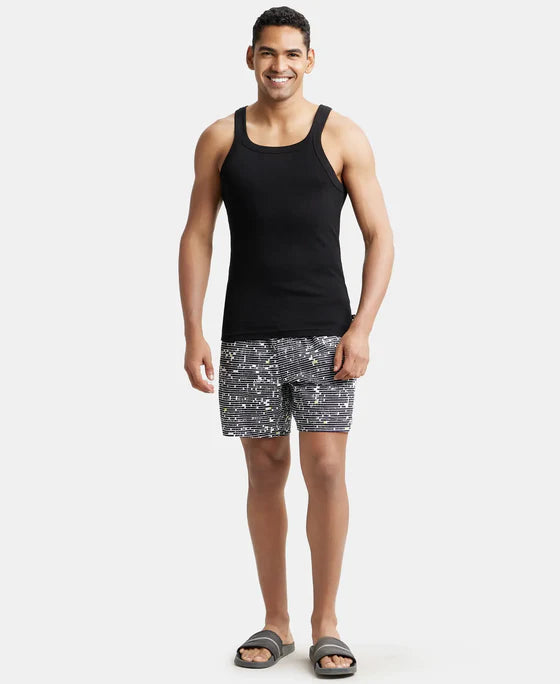 Super Combed Cotton Rib Square Neck Gym Vest - Black