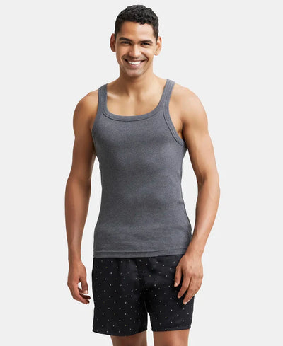 Super Combed Cotton Rib Square Neck Gym Vest - Black