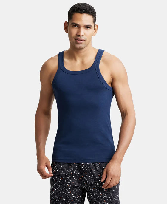 Super Combed Cotton Rib Square Neck Gym Vest - Black