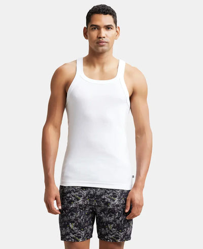 Super Combed Cotton Rib Square Neck Gym Vest - Black