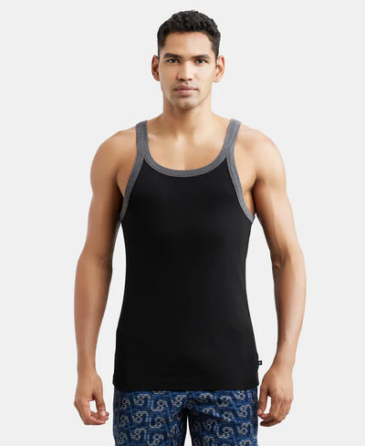 Super Combed Cotton Rib Square Neck Gym Vest - Olive & Black