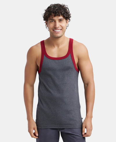 Super Combed Cotton Rib Square Neck Gym Vest - Olive & Black