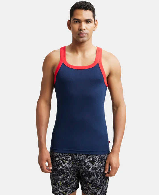 Super Combed Cotton Rib Square Neck Gym Vest - Olive & Black
