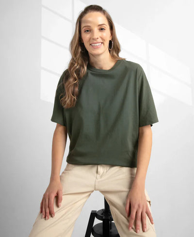 Super Combed Cotton Rich Oversized T-Shirt With Dolman Sleeve Styling - Thyme