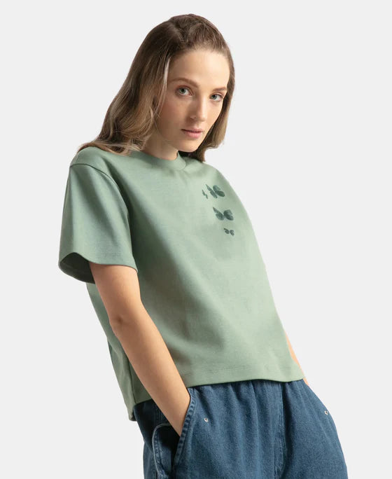 Super Combed Cotton Rich Oversized Graphic Print T-Shirt with Drop Shoulder Styling - Lily Pad