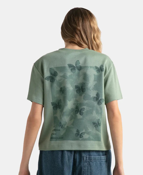 Super Combed Cotton Rich Oversized Graphic Print T-Shirt with Drop Shoulder Styling - Lily Pad